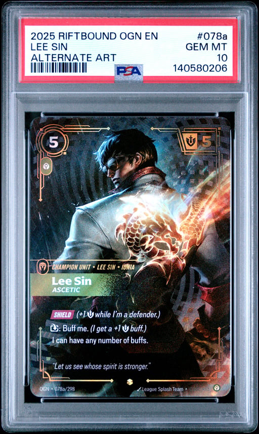 2025 RIFTBOUND: LEAGUE OF LEGENDS OGN-ORIGINS 078a LEE SIN - ASCETIC ALTERNATE ART PSA 10