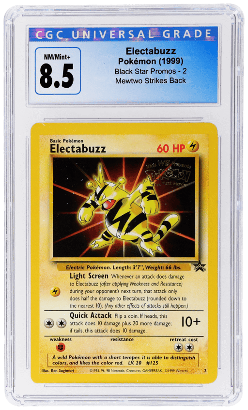 1999 Pokemon Wizards of the Coast Black Star Promo Mewtwo Strikes Back Electabuzz #2 CGC 8.5