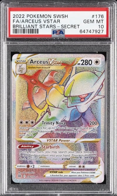 2022 POKEMON SWORD & SHIELD BRILLIANT STARS SECRET FULL ART/ARCEUS VSTAR PSA 10