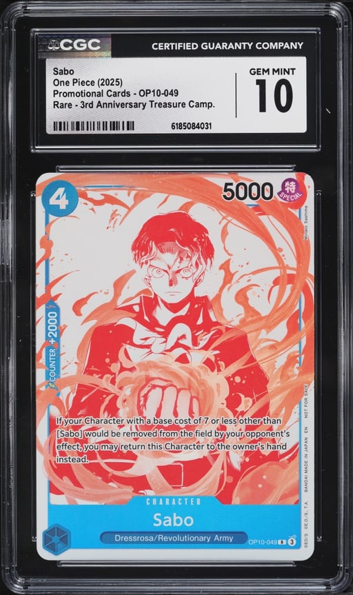 2025 One Piece Promo 3rd Anniversary Treasure Campaign Sabo #OP10-049 CGC 10 GEM MINT
