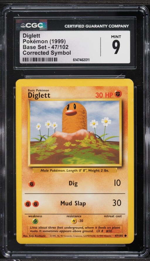 1999 Pokemon Base Set Corrected Symbol Diglett #47 CGC 9 MINT