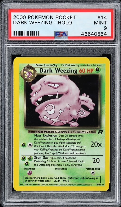 2000 Pokemon Team Rocket Holo Dark Weezing #14 PSA 9 MINT