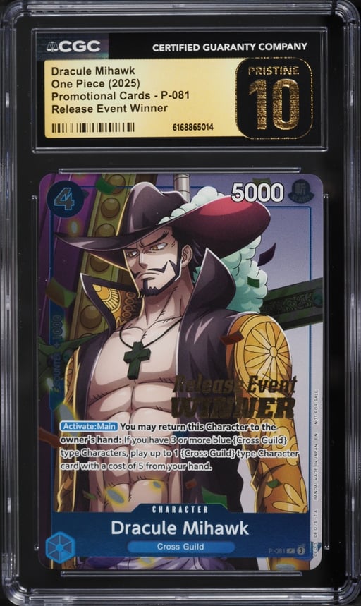 2025 One Piece Promo Release Event Winner Dracule Mihawk #P-081 CGC 10 PRISTINE