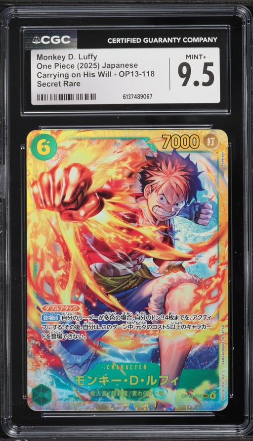 2025 One Piece Japanese Carrying On His Will SEC Monkey D. Luffy #OP13-118 CGC 9.5 MINT+