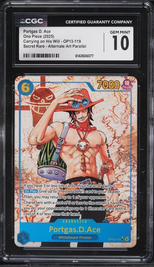 2025 One Piece Carrying On His Will Alt Art Portgas D. Ace #OP13-119 CGC 10 GEM MINT