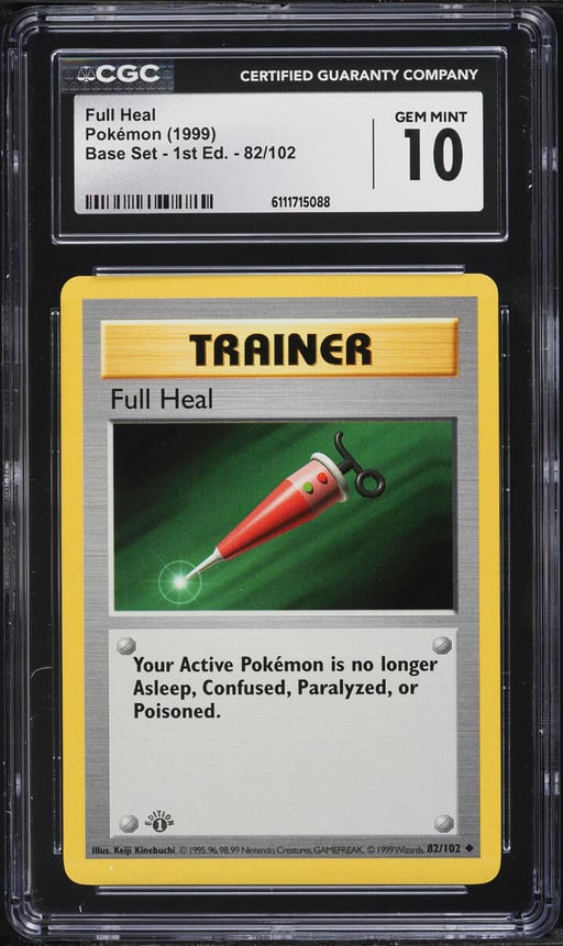 1999 Pokemon Base Set Shadowless 1st Edition Full Heal #82 CGC 10 GEM MINT