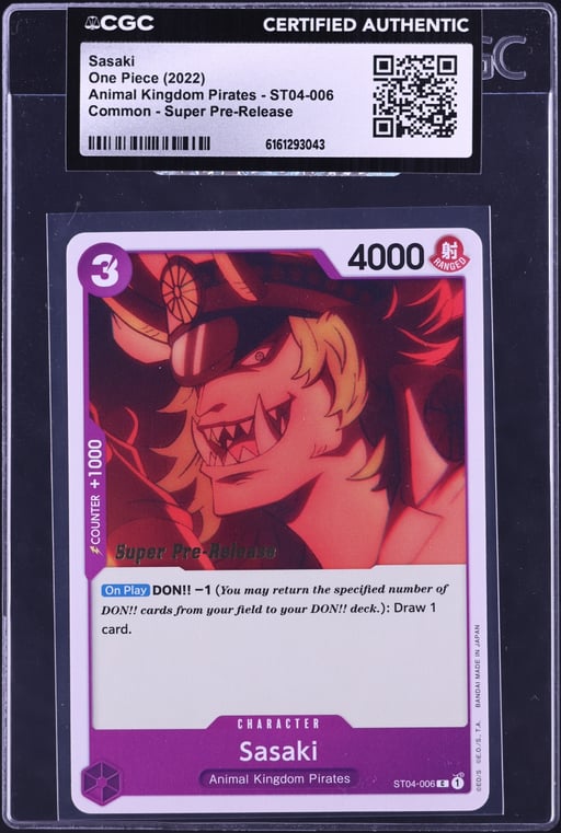 2022 One Piece Animal Kingdom Pirates Super Pre-Release Sasaki #ST04-006 CGC AUTH