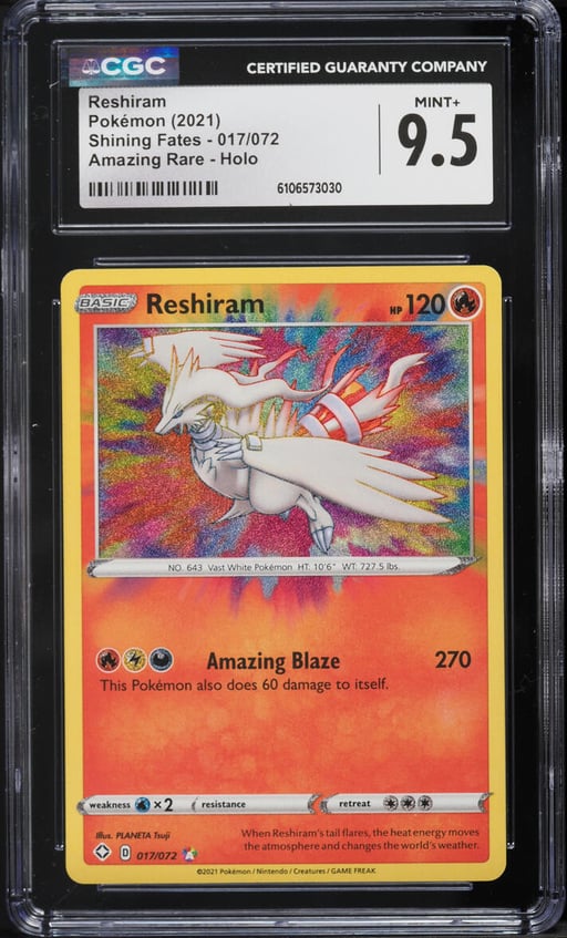 2021 Pokemon Sword & Shield Shining Fates Amazing Rare Reshiram #17 CGC 9.5 MINT+