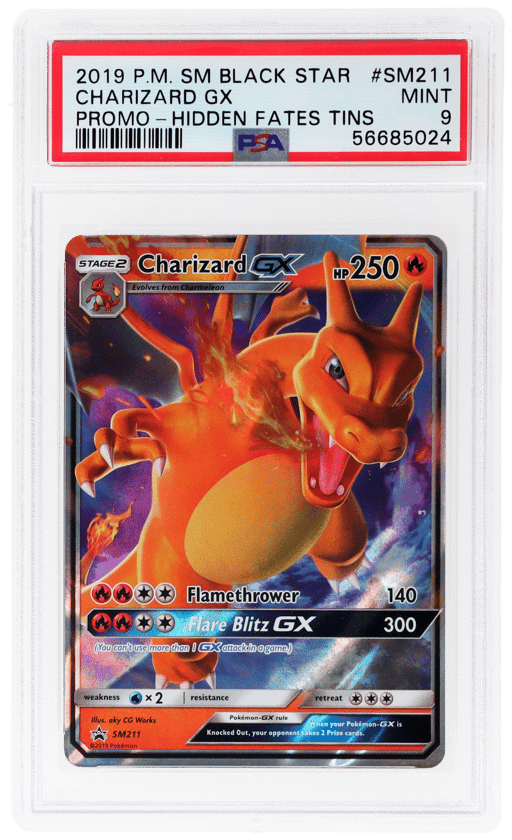 2019 Pokemon Sun and Moon Black Star Promo Hidden Fates Tins Charizard Gx #SM211 PSA 9