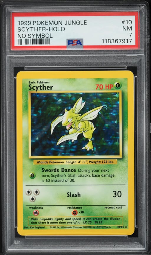 1999 Pokemon Jungle No Set Symbol Holo Scyther #10 PSA 7 NRMT