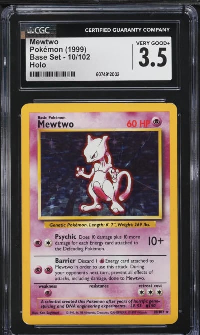 1999 Pokemon Base Set Holo Mewtwo #10 CGC 3.5 VG+