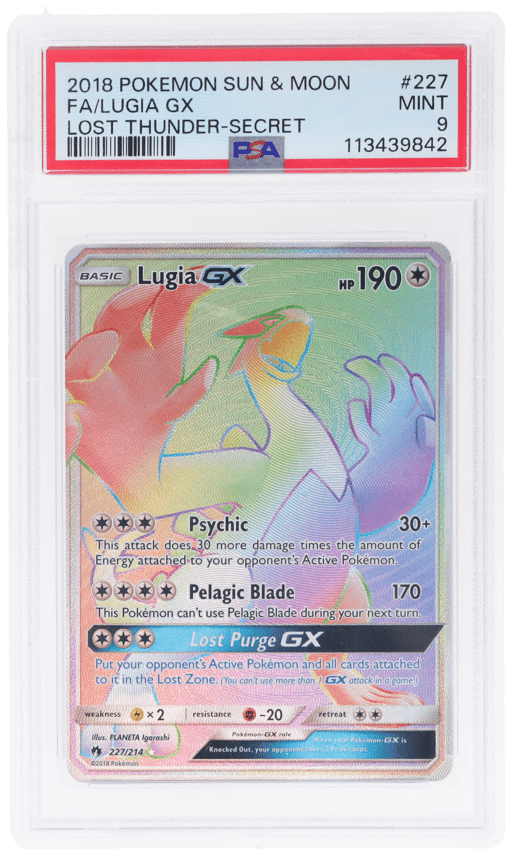 2018 Pokemon Sun and Moon Lost Thunder Secret Rare Lugia Gx #227 PSA 9