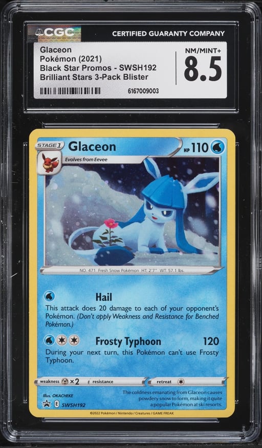 2021 Pokemon Sword & Shield Promo Brilliant Stars 3-Pack Glaceon #SWSH192 CGC 8.5 NM-MT+
