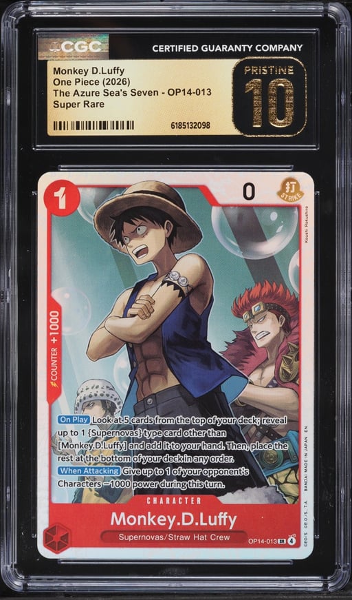 2026 One Piece The Azure Sea's Seven SR Monkey D.Luffy #OP14-013 CGC 10 PRISTINE