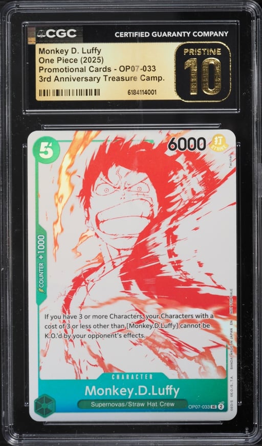 2025 One Piece Promo 3rd Anniversary Treasure Campaign Monkey D Luffy #OP07-033 CGC 10 PRISTINE