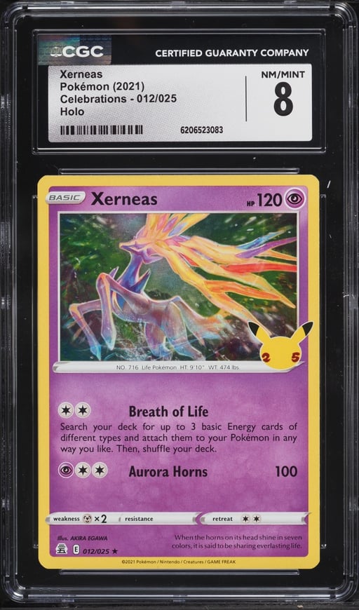 2021 Pokemon Sword & Shield Celebrations Holo Xerneas #12 CGC 8 NM-MT