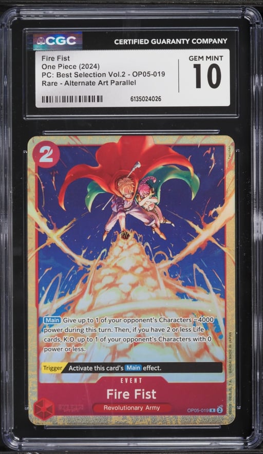 2024 One Piece Premium Best Selection Volume 2 Alt Art Fire Fist #OP05-019 CGC 10 GEM MINT