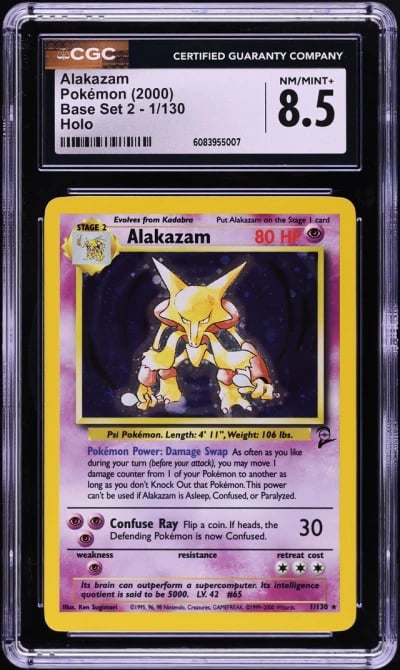 2000 Pokemon Base Set 2 Holo Alakazam #1 CGC 8.5 NM-MT+