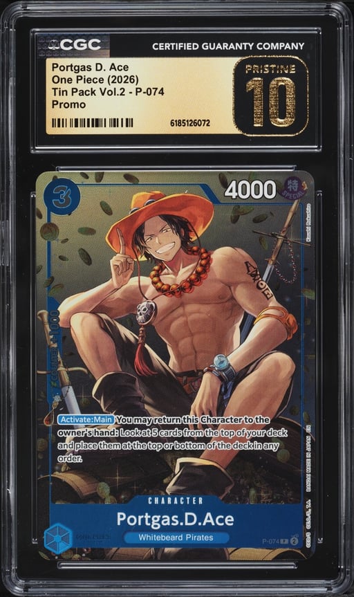 2026 One Piece Promo Tin Pack Vol.2 Portgas D. Ace #P-074 CGC 10 PRISTINE