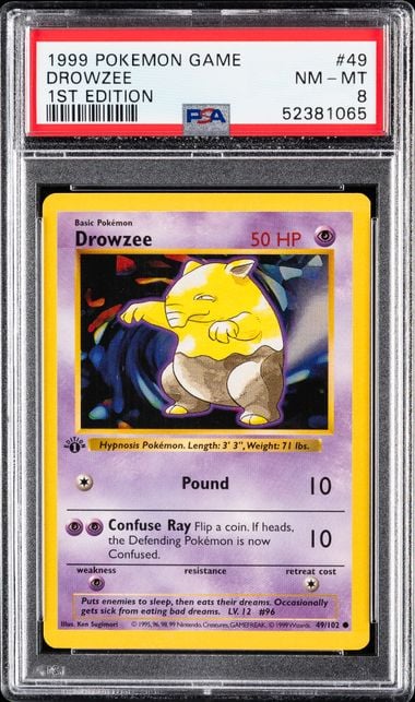 1999 POKEMON GAME #49 DROWZEE 1ST EDITION PSA 8