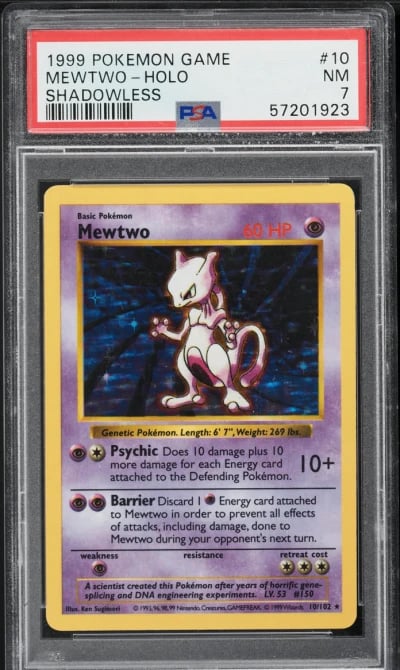 1999 Pokemon Base Set Shadowless Holo Mewtwo #10 PSA 7 NRMT