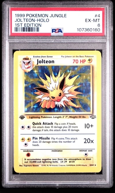 1999 POKEMON JUNGLE 1ST EDITION #4 JOLTEON-HOLO PSA 6