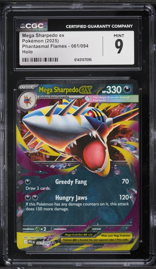 2025 Pokemon Mega Evolution Phantasmal Flames Holo Mega Sharpedo Ex #61 CGC 9 MINT