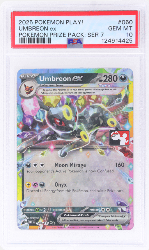 2025 Pokemon Prismatic Evolutions Play! Prize Pack Series 7 Umbreon Ex #060 PSA 10