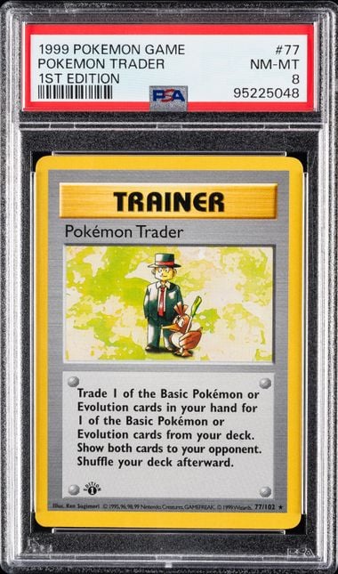 1999 POKEMON GAME #77 POKEMON TRADER 1ST EDITION PSA 8