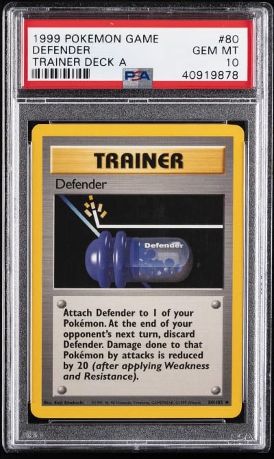1999 POKEMON GAME TRAINER DECK A #80 DEFENDER PSA 10
