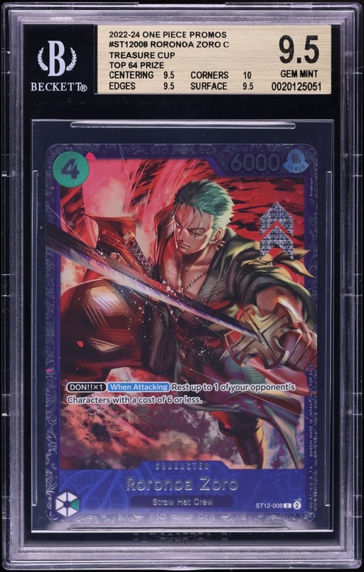 2022 One Piece Promo Treasure Cup Top 64 Prize Roronoa Zoro #ST12-008 BGS 9.5 GEM MINT