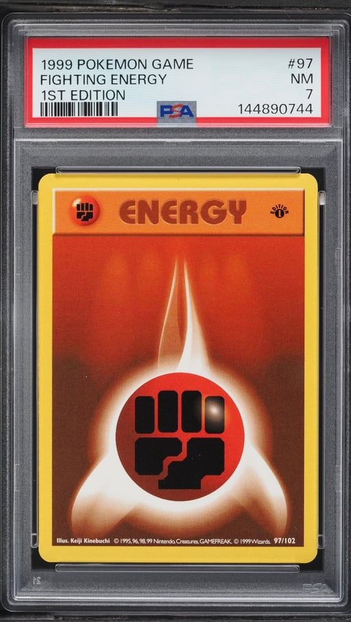1999 Pokemon Base Set Shadowless 1st Edition Fighting Energy #97 PSA 7 NRMT