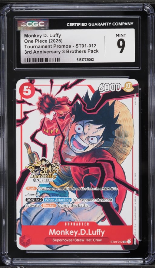 2025 One Piece Promo 3rd Anniversary 3 Brothers Alt Art Monkey D. Luffy #ST01-012 CGC 9 MINT