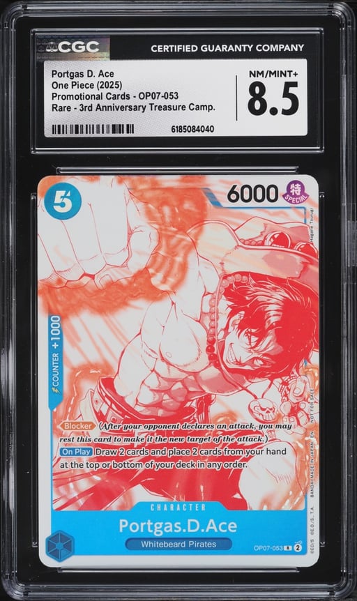 2025 One Piece Promo 3rd Anniversary Treasure Campaign Portgas D. Ace #OP07-053 CGC 8.5 NM-MT+