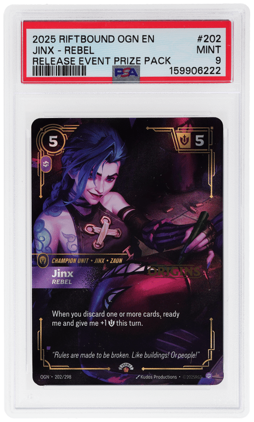 2025 Riftbound League of Legends Origins Release Event Prize Pack Jinx #202 PSA 9