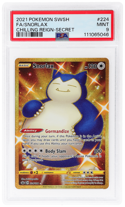 2021 Pokemon Sword and Shield Chilling Reign Secret Rare Snorlax #224 PSA 9