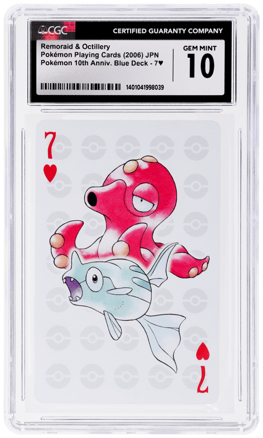 2006 Pokemon Playing Cards Center 10th Annversary Blue Deck Japanese 7 of Hearts Remoraid Octillery CGC 10