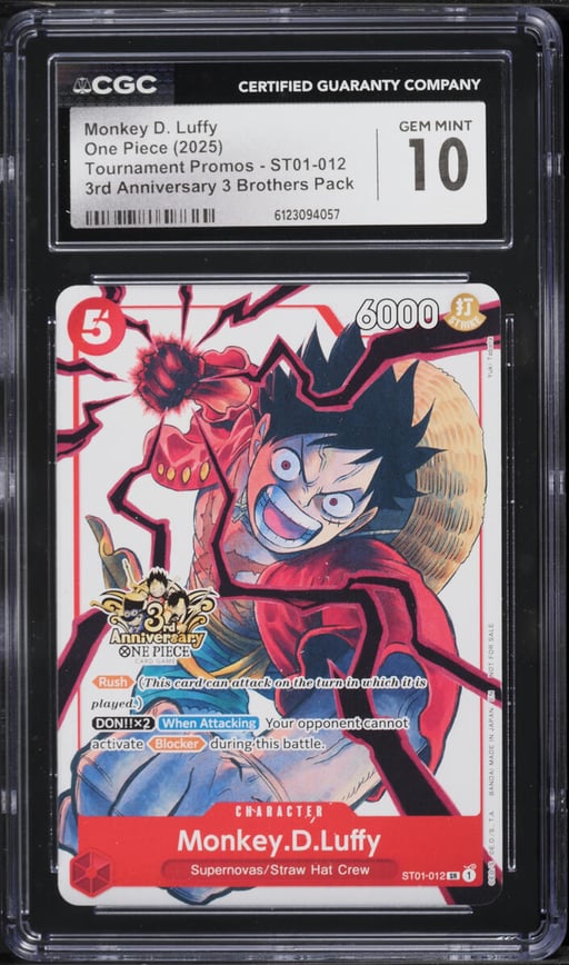 2025 One Piece Promo 3rd Anniversary 3 Brothers SR Monkey D. Luffy #ST01-012 CGC 10 GEM MINT