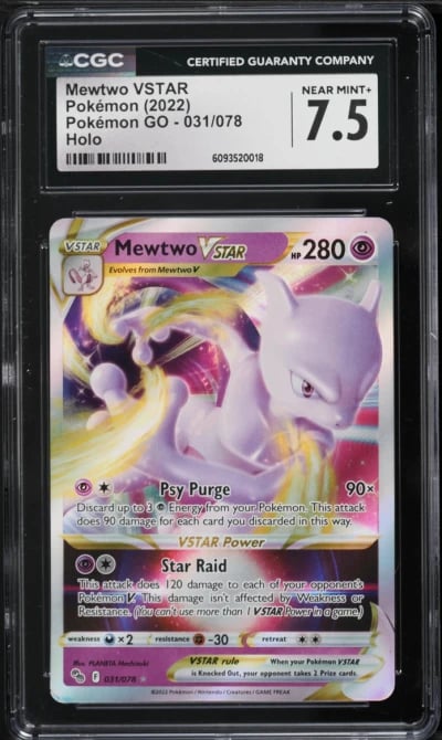 2022 Pokemon Japanese Sword & Shield Pokemon GO Holo Mewtwo VSTAR #31 CGC 7.5 NRMT+