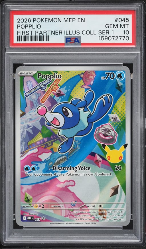 2026 Pokemon Mega Evolution Promo First Partner Illustration Full Art Popplio #45 PSA 10 GEM