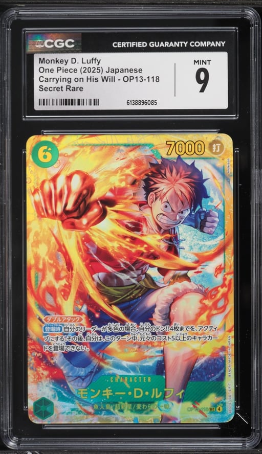 2025 One Piece Japanese Carrying On His Will SEC Monkey D. Luffy #OP13-118 CGC 9 MINT