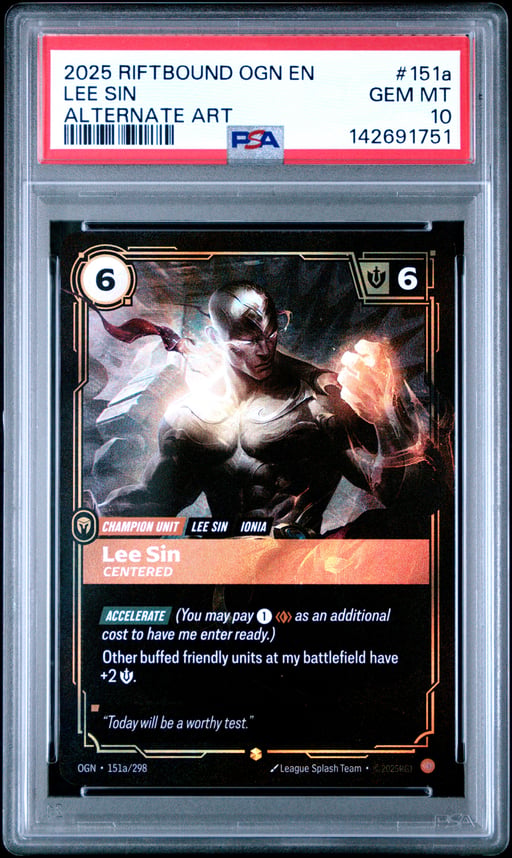 2025 RIFTBOUND: LEAGUE OF LEGENDS OGN-ORIGINS 151a LEE SIN - CENTERED ALTERNATE ART PSA 10