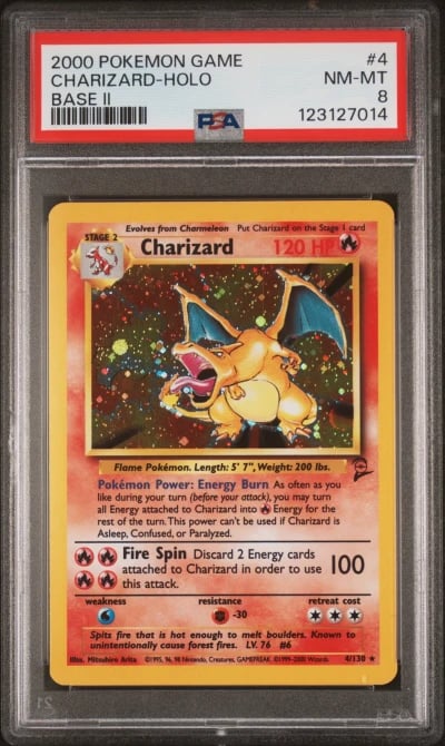 2000 POKEMON BASE SET 2 #4 CHARIZARD-HOLO PSA 8