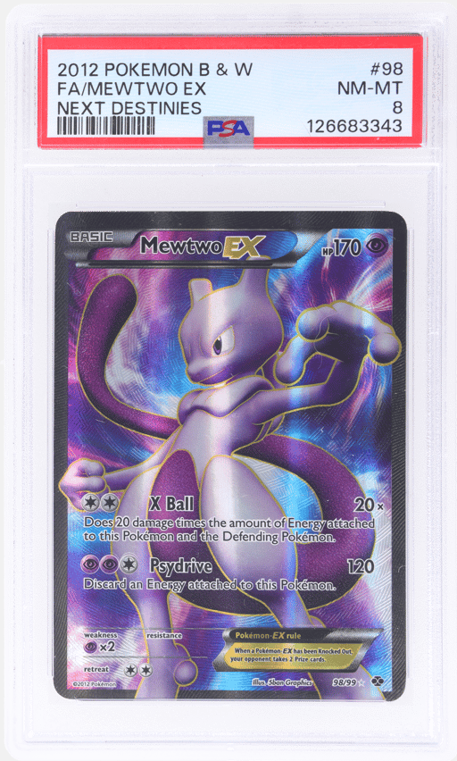 2012 Pokemon Black and White Next Destinies Mewtwo Ex #98 PSA 8