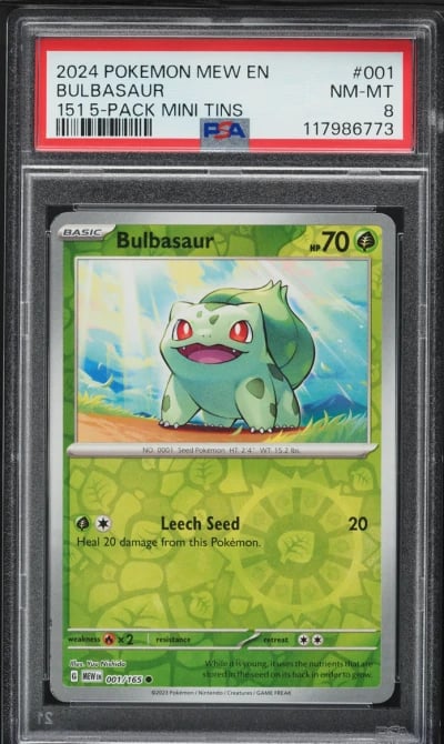 2024 Pokemon Mew En-151 5 Pack Mini Tin Bulbasaur #001 PSA 8 NM-MT