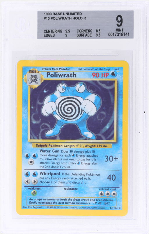 1999 Pokemon Base Set Holo Poliwrath #13 BGS 9