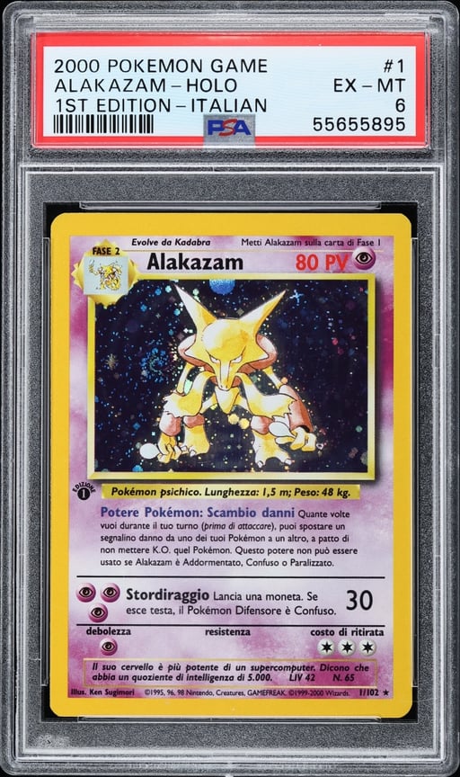 2000 Pokemon Italian Base Set 1st Edition Holo Alakazam #1 PSA 6 EXMT