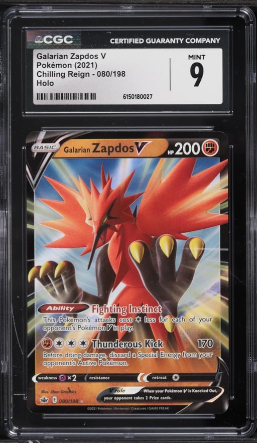 2021 Pokemon Sword & Shield Chilling Reign Galarian Zapdos V #80 CGC 9 MINT