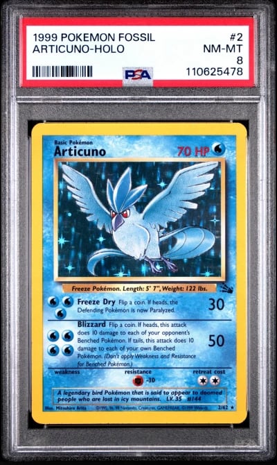 1999 POKEMON FOSSIL #2 ARTICUNO-HOLO PSA 8
