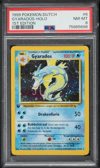 1999 Pokemon Dutch Base Set 1st Edition Holo Gyarados #6 PSA 8 NM-MT